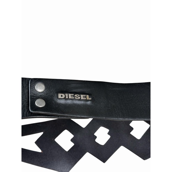 DIESEL Black Wide Leather‎ Belt Geometric Cut Out 100% Cow Leather Sz 90 cm main image 5